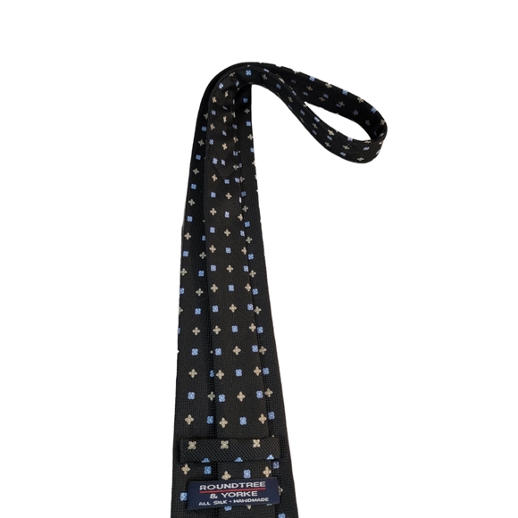 Roundtree & Yorke 100% Silk Handmade Floral Polka-Dot Pattern Black Men's Tie - Picture 9 of 12